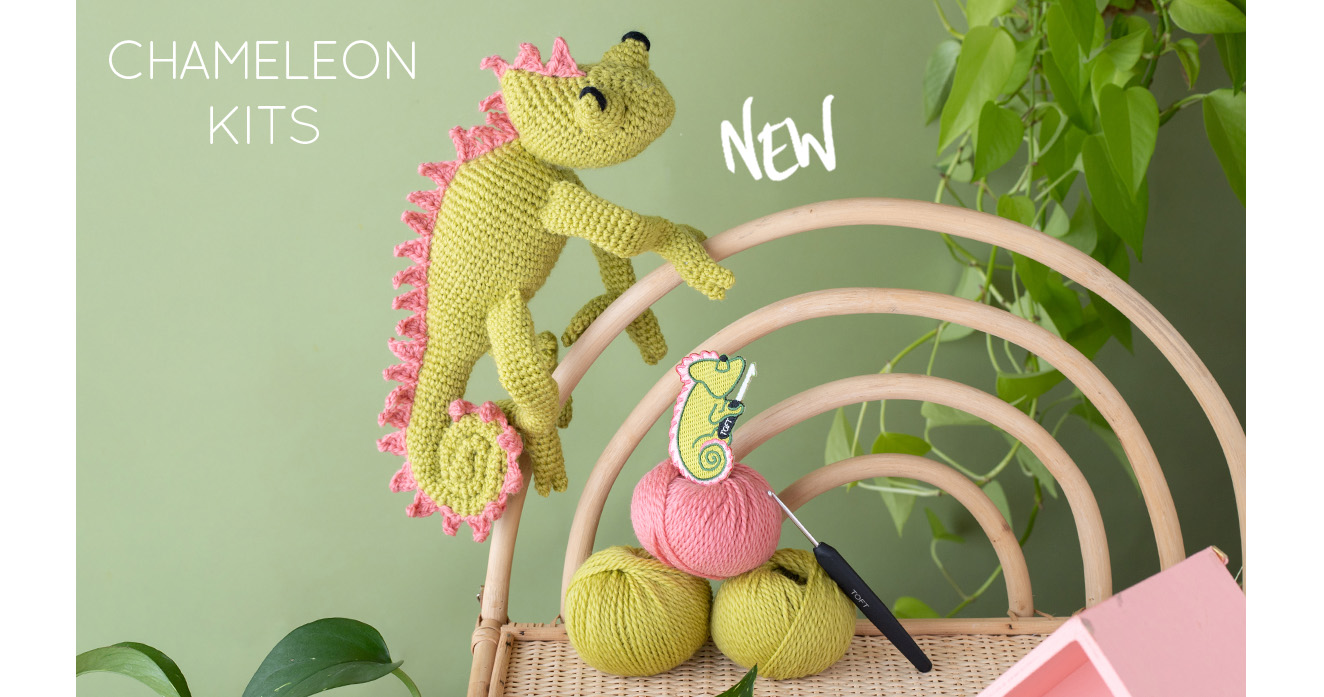 Chameleon kits new crochet patterns by Kerry Lord parsons chameleon